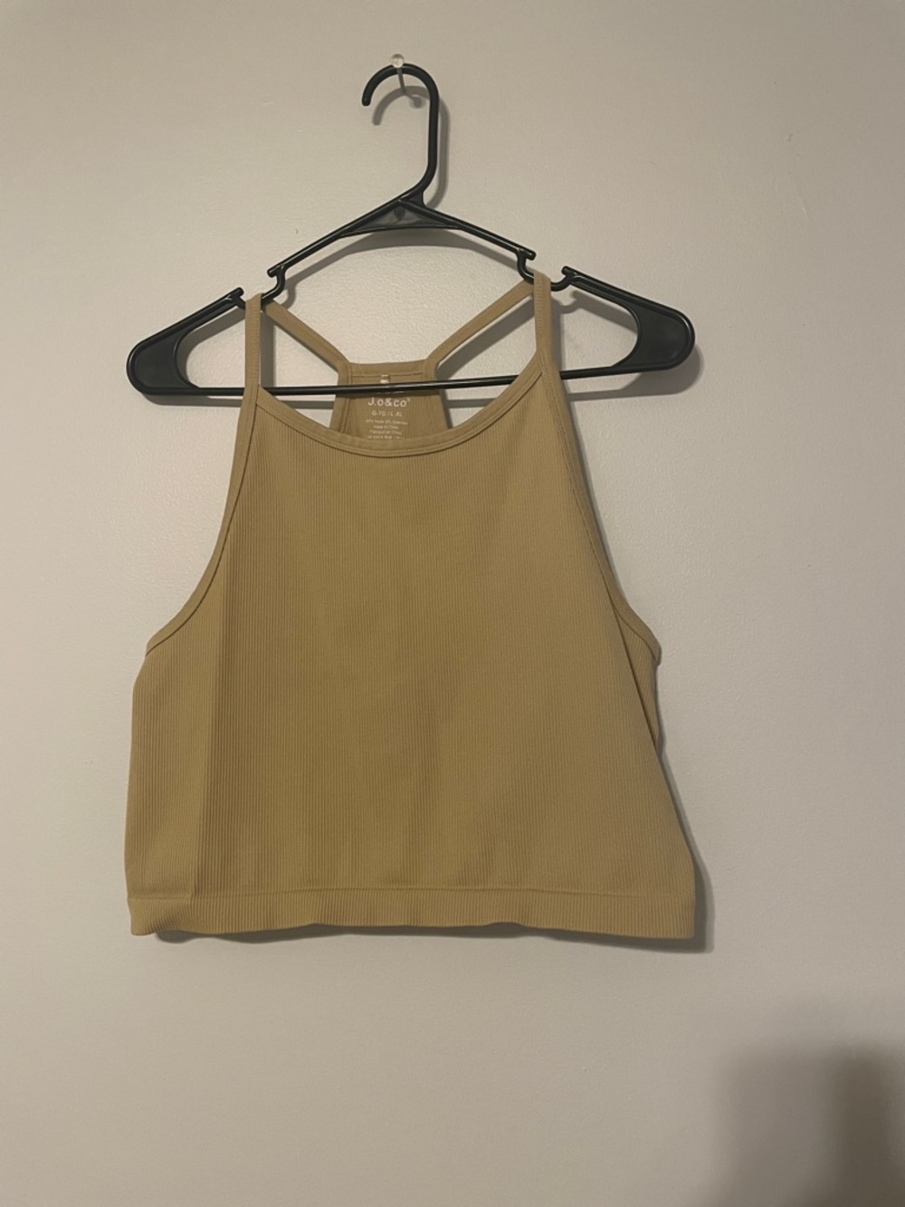 Jo & Co Ribbed Cropped Racerback Bralette Tank Top in Mustard
